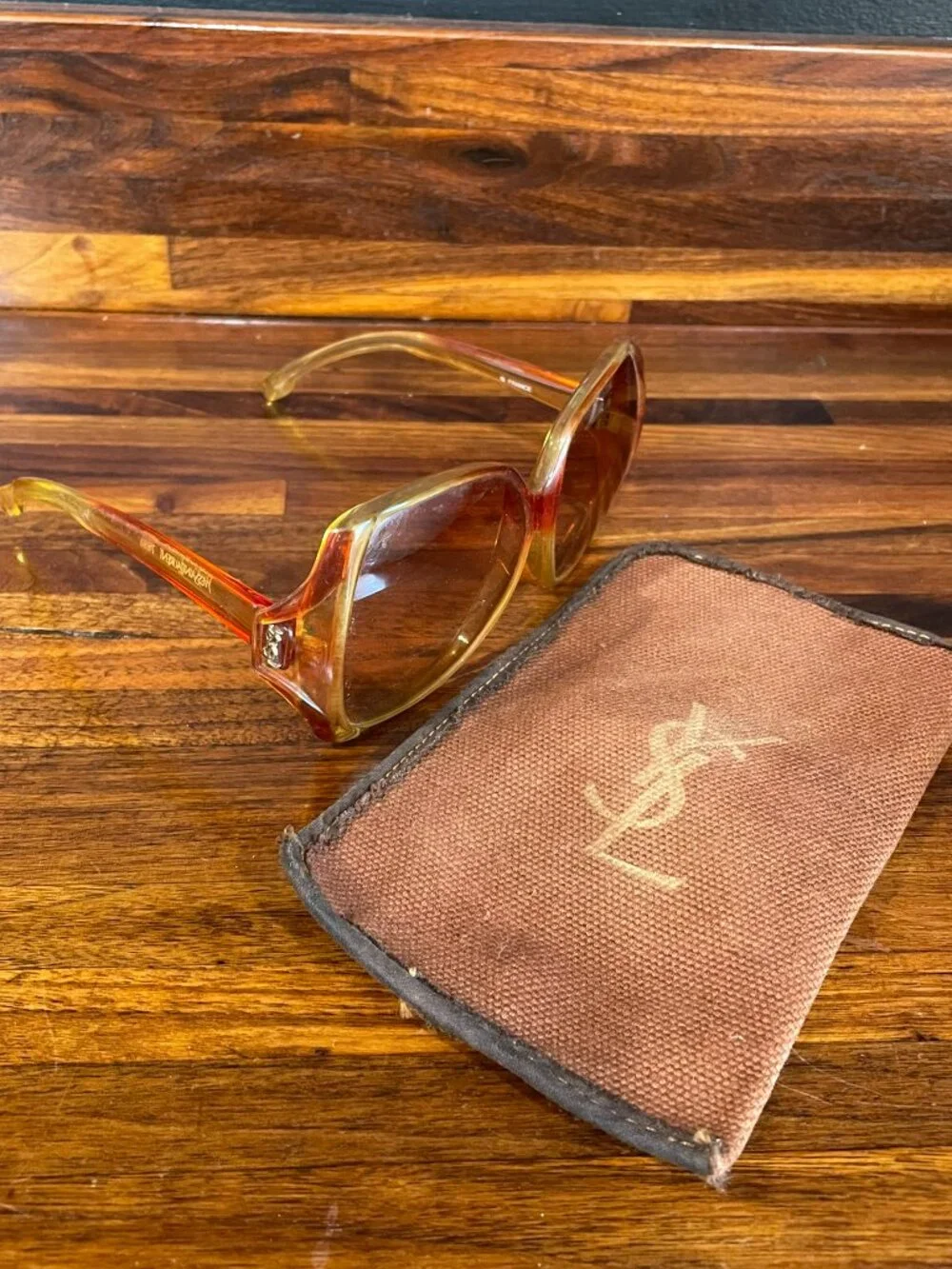 Vintage Yves Saint Laurent (YSL) Amber-Brown Oversized Sunglasses 1980s